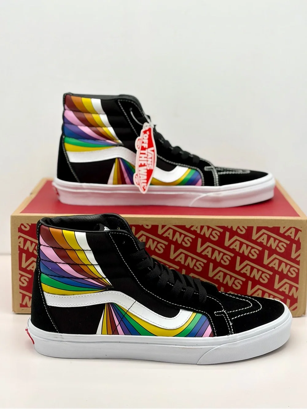Vans High-Top Sk8-Hi Reissue Sneakers Black with Rainbow Stripes